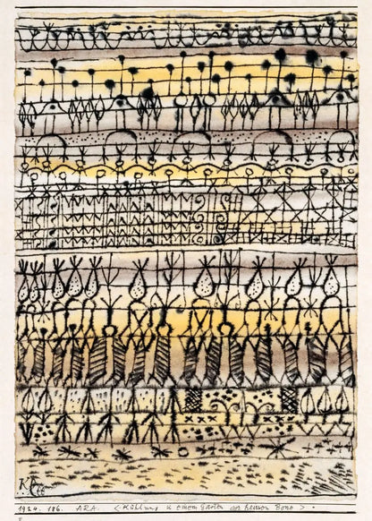 Abstract art with black line patterns on a beige background