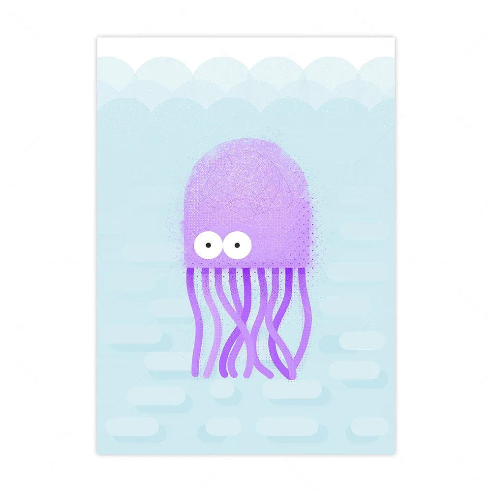 Purple jellyfish illustration on a light blue background