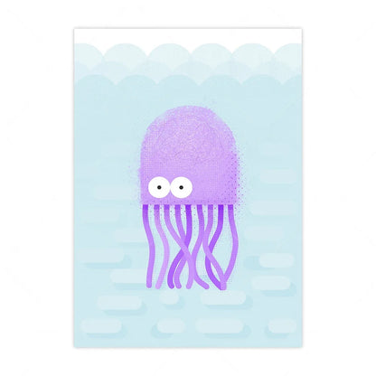 Purple jellyfish illustration on a light blue background