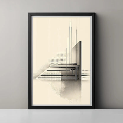 Framed abstract art print on a gray wall