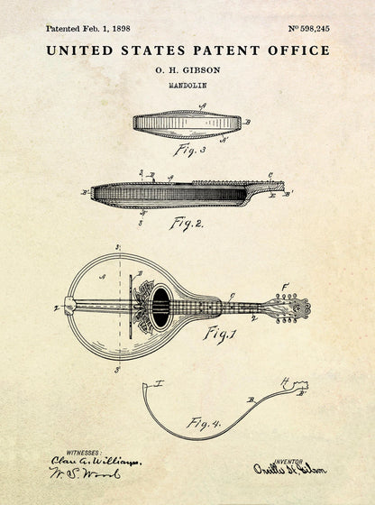 Patent illustration of a mandolin from the United States Patent Office