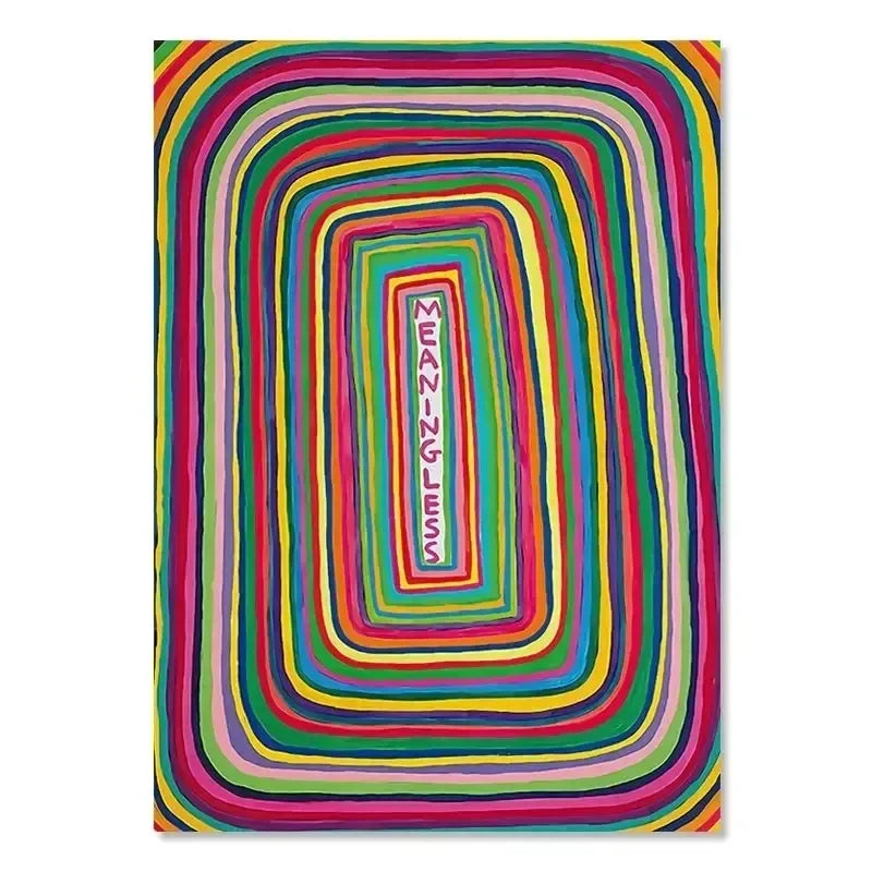 Colorful spiral pattern with the word 'Meaningless' in the center on a white background