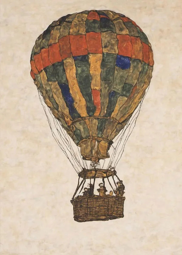 Colorful hot air balloon with a textured beige background