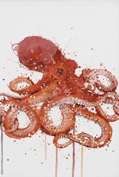 Artistic depiction of an octopus with a splash effect on a white background