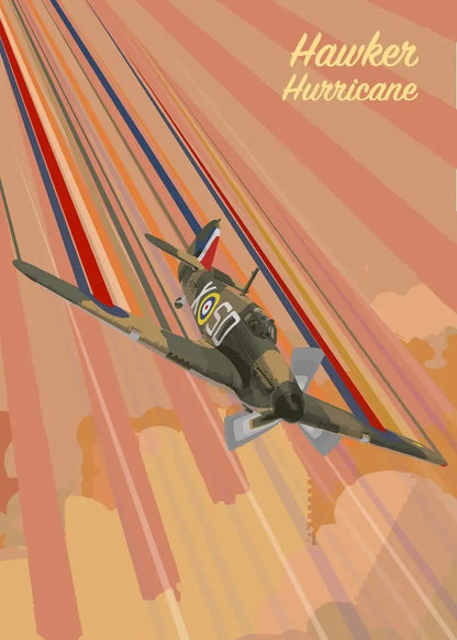 Illustration of a Hawker Hurricane airplane with a colorful background