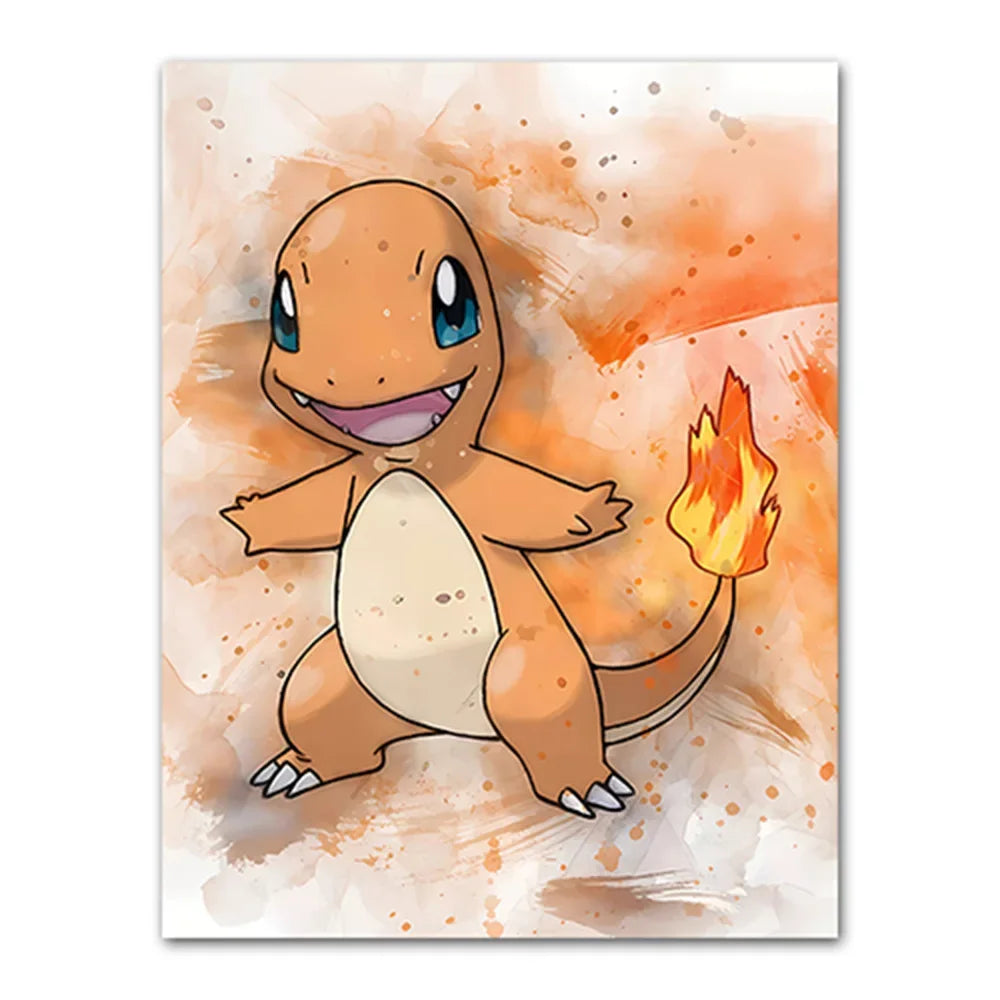 Illustration of a cartoon character holding a flame on a watercolor background