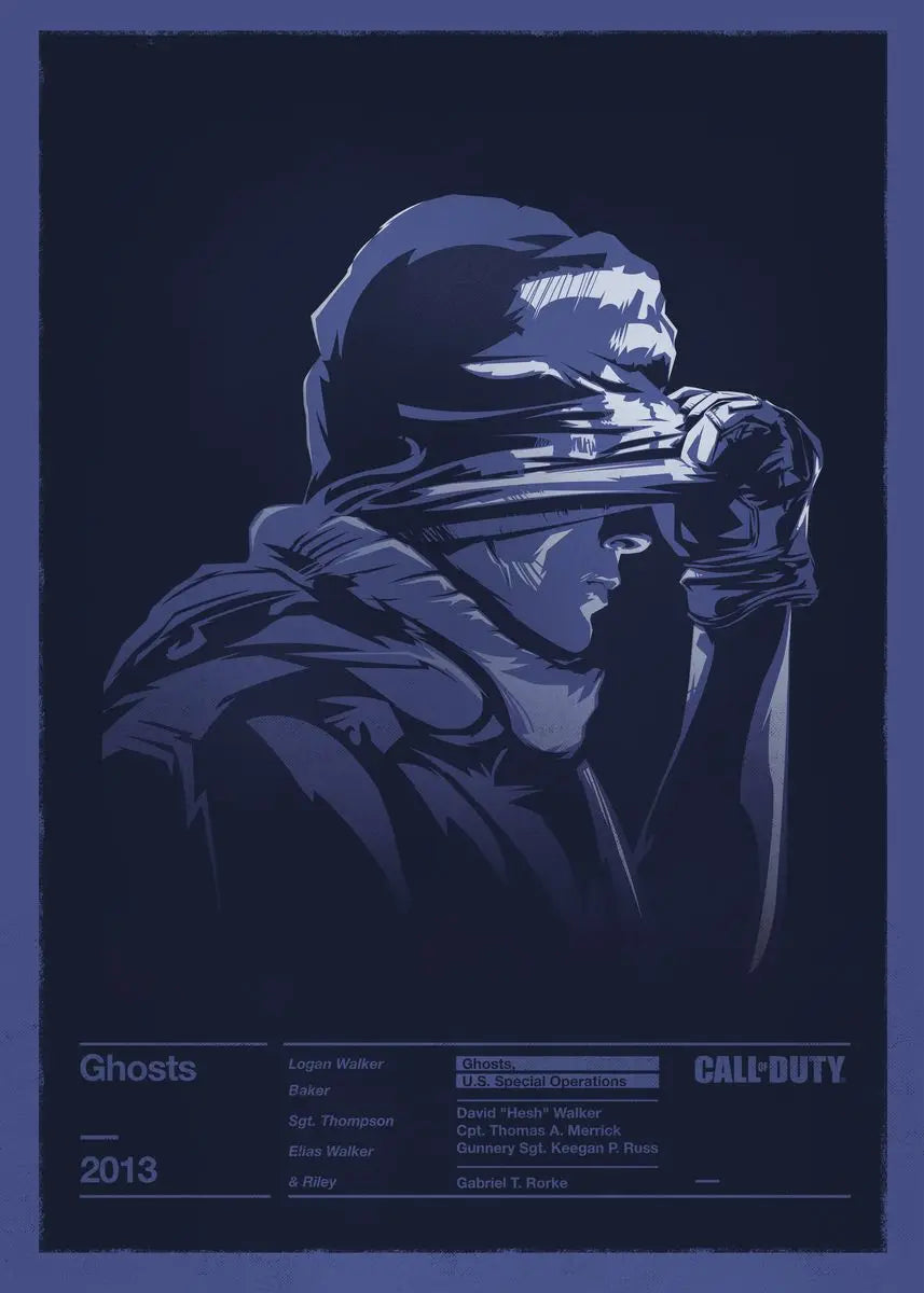 Stylized illustration of a character from 'Call of Duty' with a dark blue gradient background.