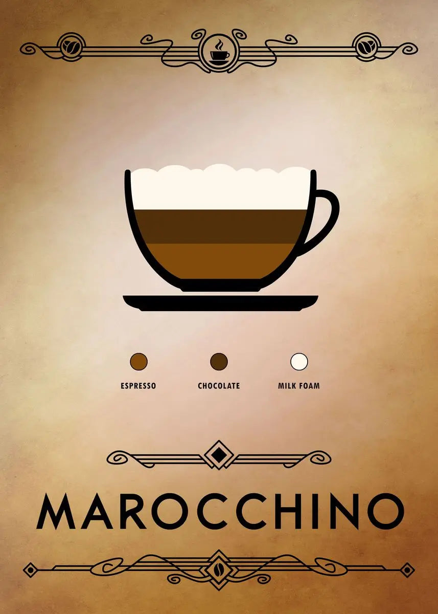Illustration of a Marocchino coffee with ingredients on a beige background