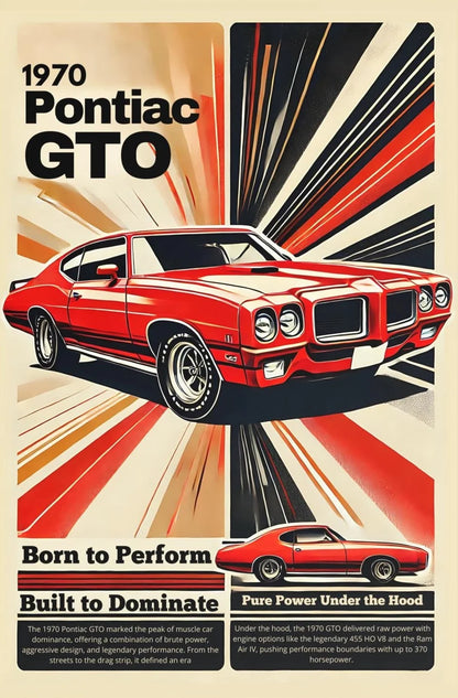 1970 Pontiac GTO poster with dynamic design elements