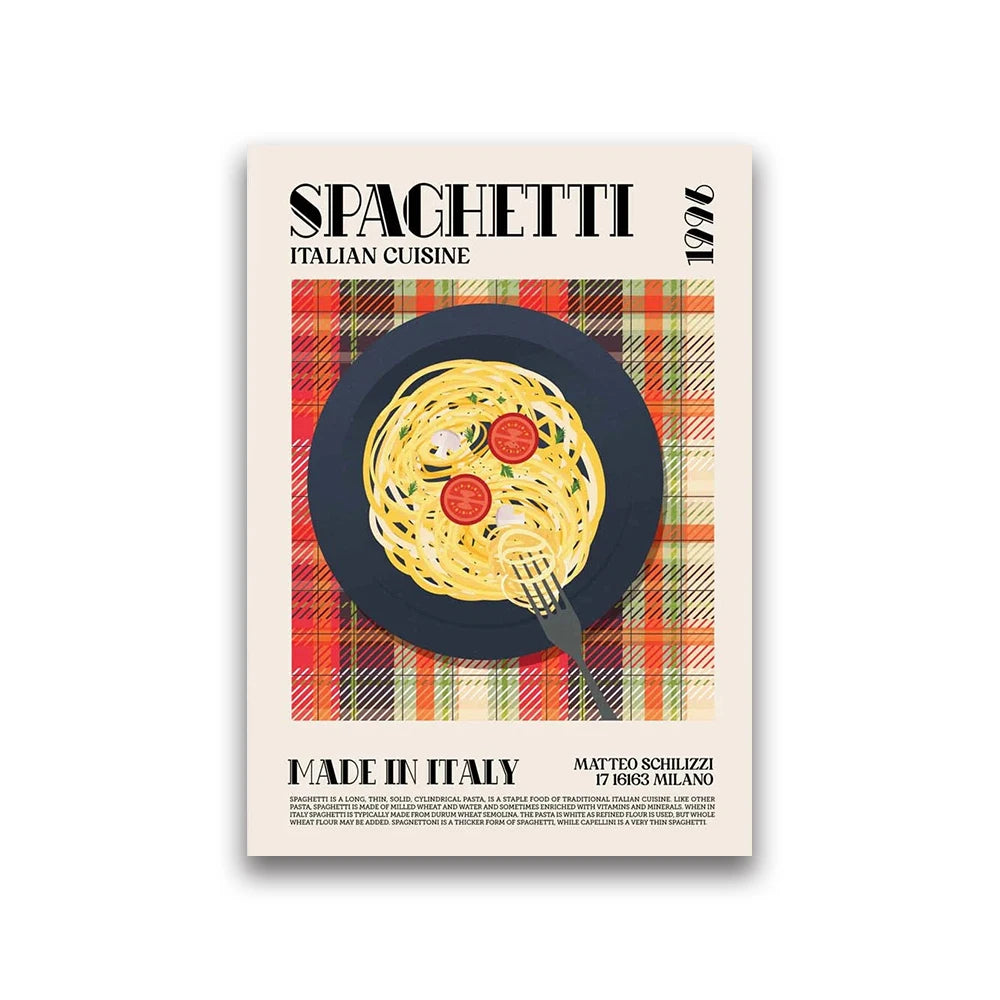 Poster of Spaghetti Italian Cuisine with a plaid pattern