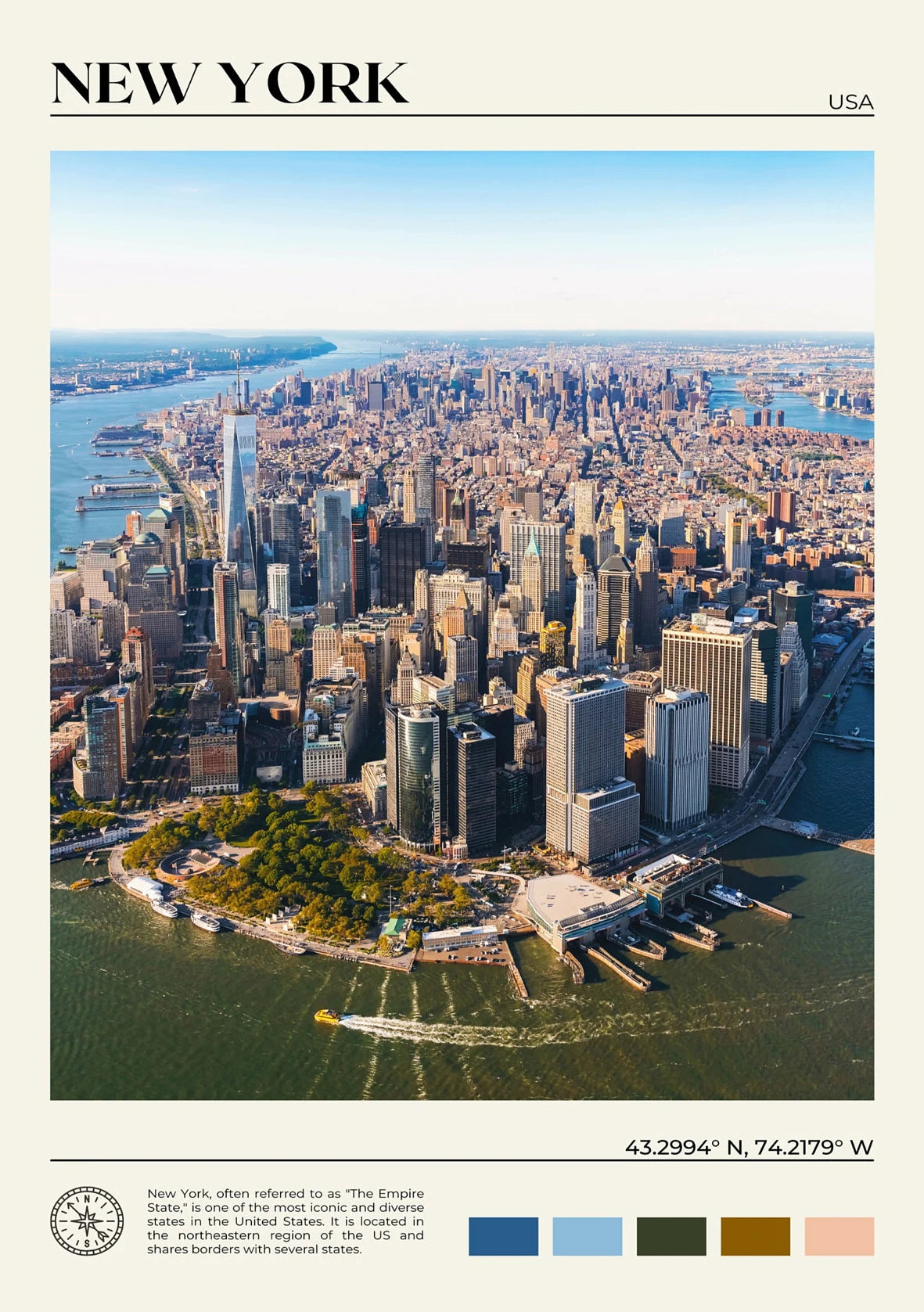 Aerial view of New York City with a focus on the urban landscape.