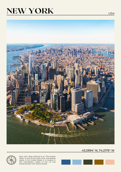 Aerial view of New York City with a focus on the urban landscape.