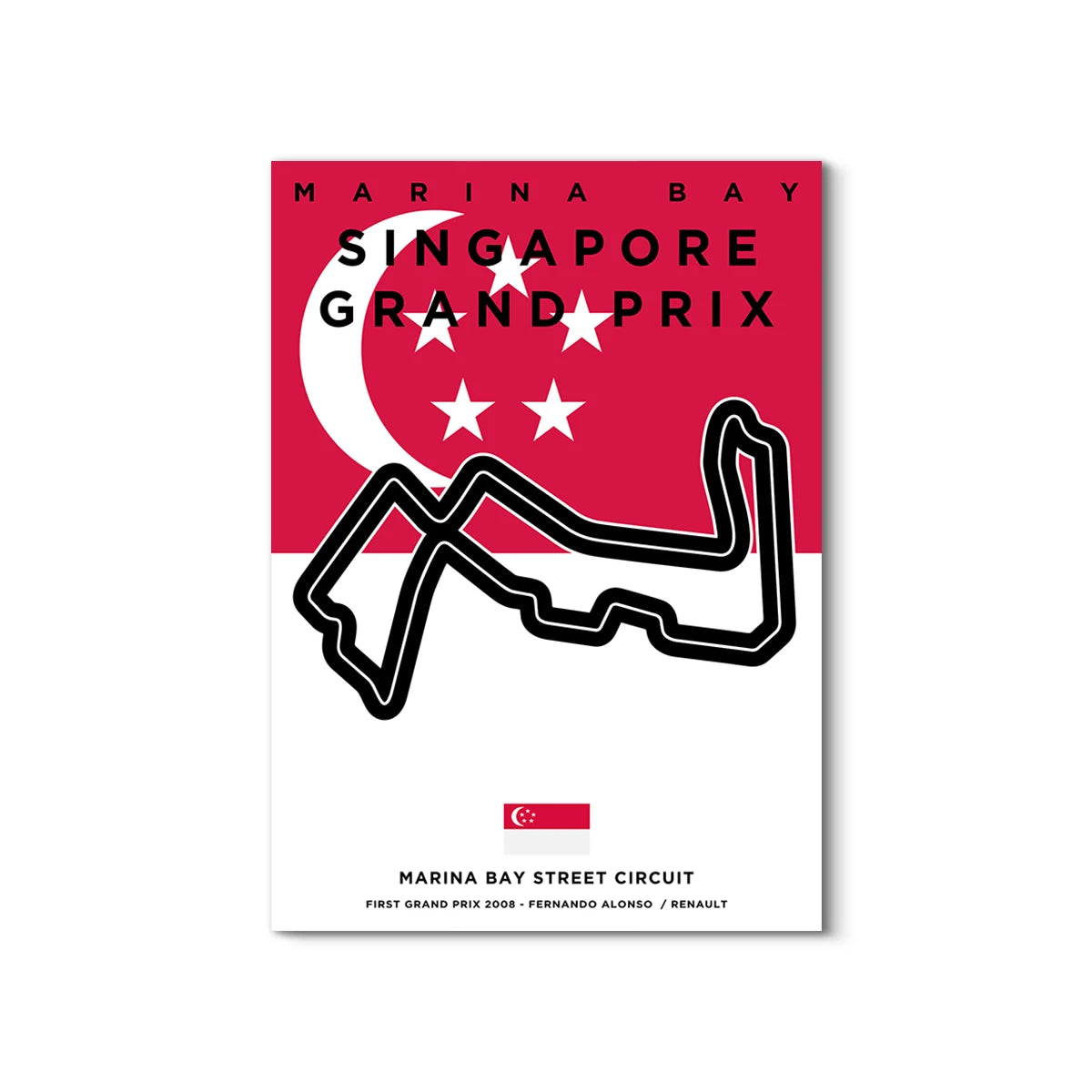 Poster of Marina Bay Singapore Grand Prix with track layout and national flag design.
