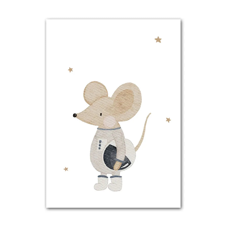 Illustration of a mouse in a sweater on a white background with small stars.