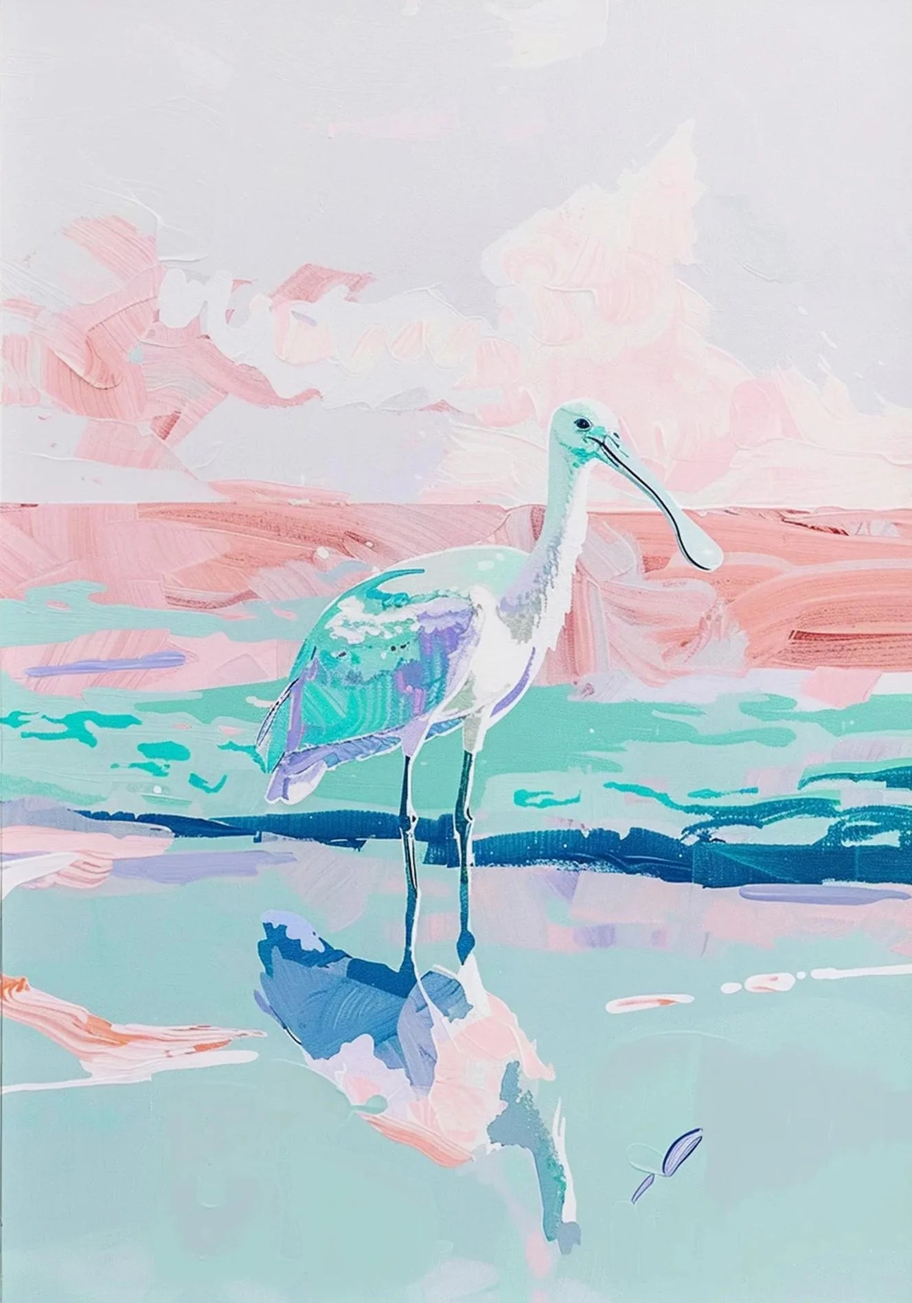 Painting of a flamingo with a pastel color palette