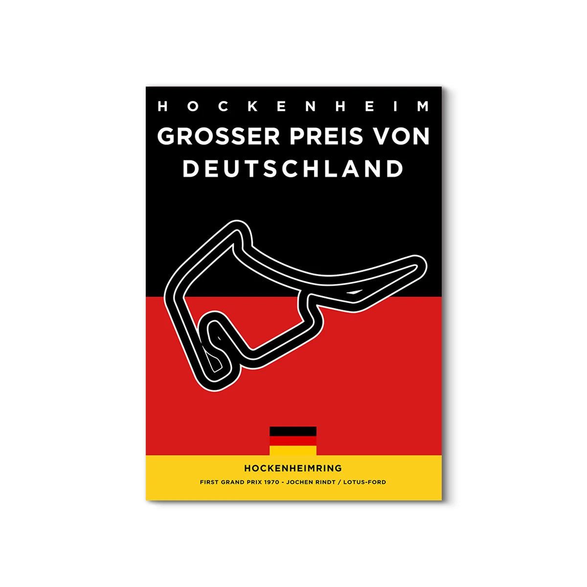 Poster of Hockenheim Grand Prix with track outline on a black, red, and yellow background