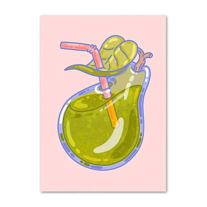 Illustration of a green smoothie with a straw on a pink background