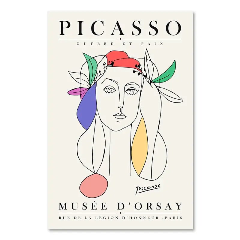 Poster of Picasso's artwork with colorful elements on a beige background