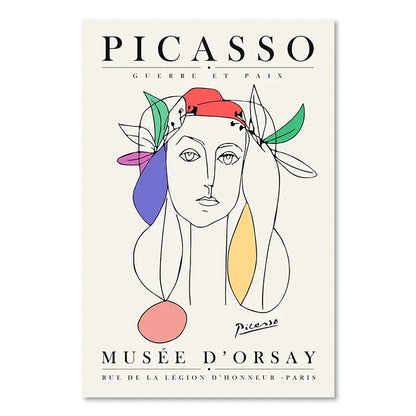 Poster of Picasso's artwork with colorful elements on a beige background
