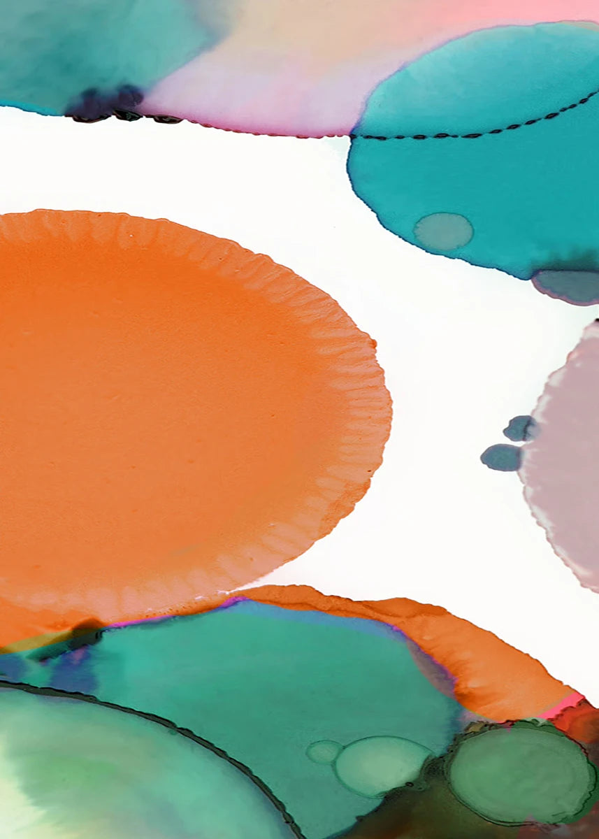 Colorful abstract art with circular shapes on a white background