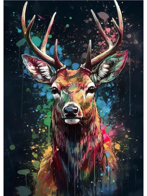 Colorful deer painting with abstract background