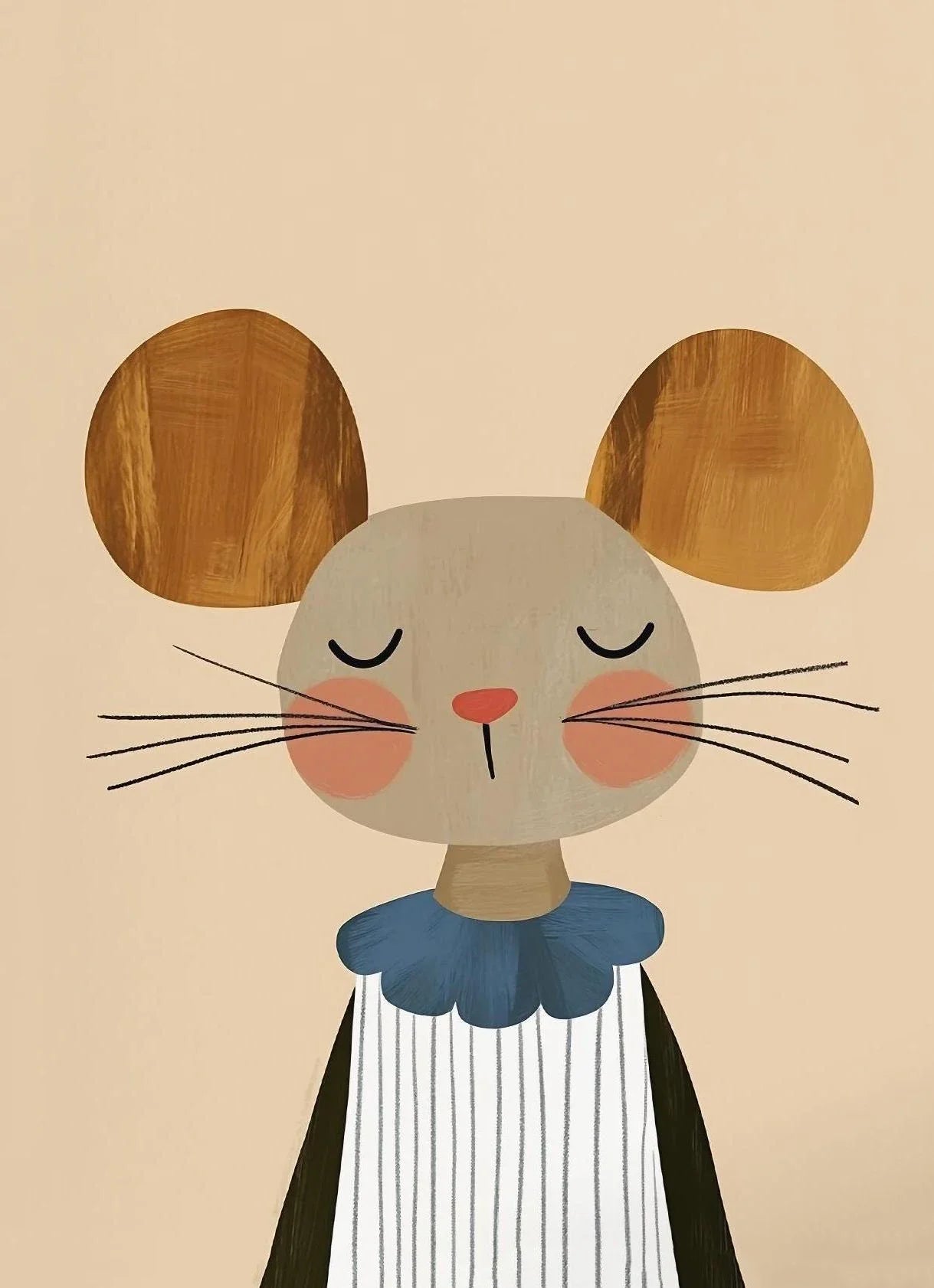 Illustration of a mouse with a blue collar on a beige background