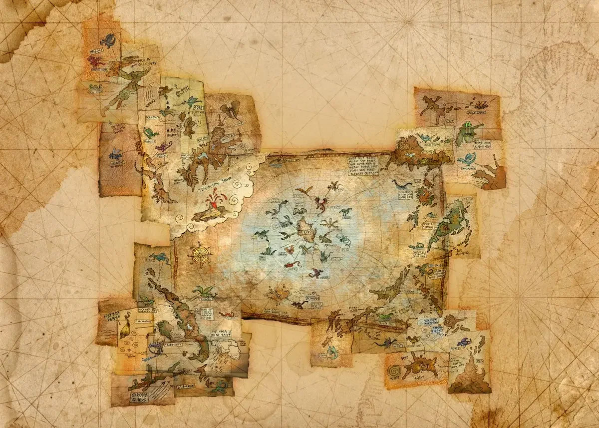 Vintage-style map with decorative elements on a textured background