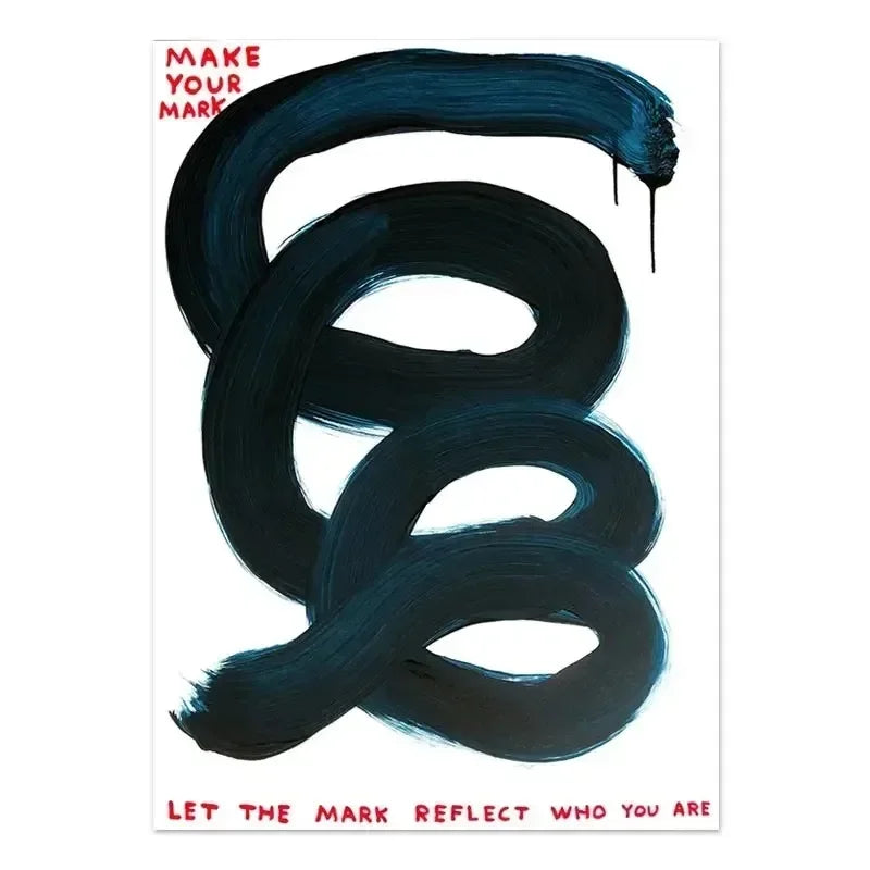 Artistic depiction of blue paint strokes with motivational text on a white background