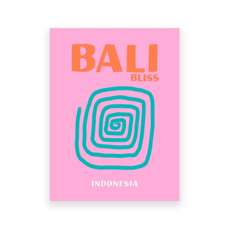 Book cover with 'Bali Bliss' and spiral design on a pink background