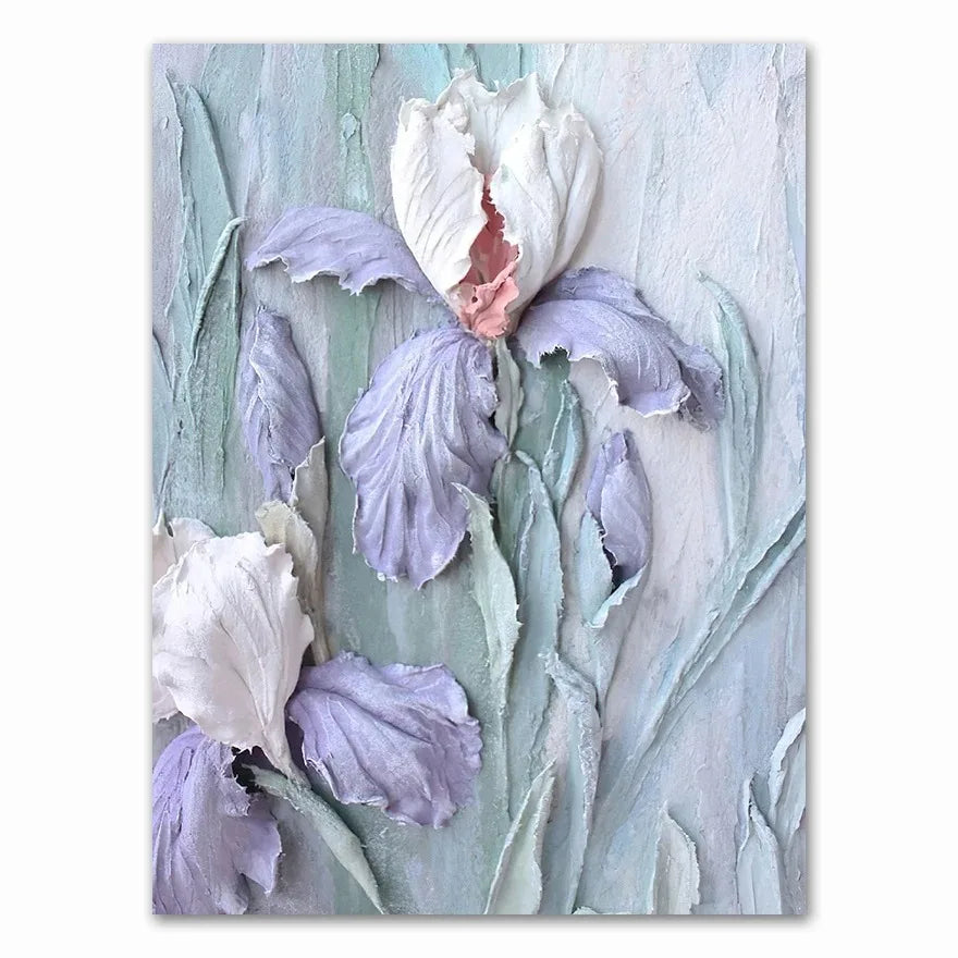 Artistic depiction of irises with a textured background
