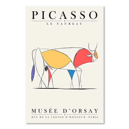 Poster of Picasso's 'Le Taureau' at Musée d'Orsay with abstract bull illustration.