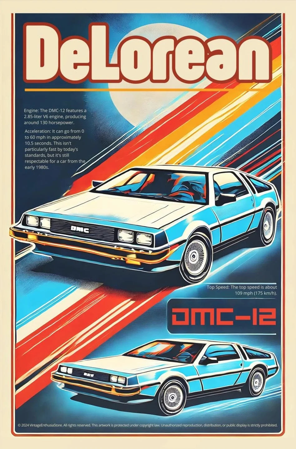 DeLorean poster with dynamic design elements