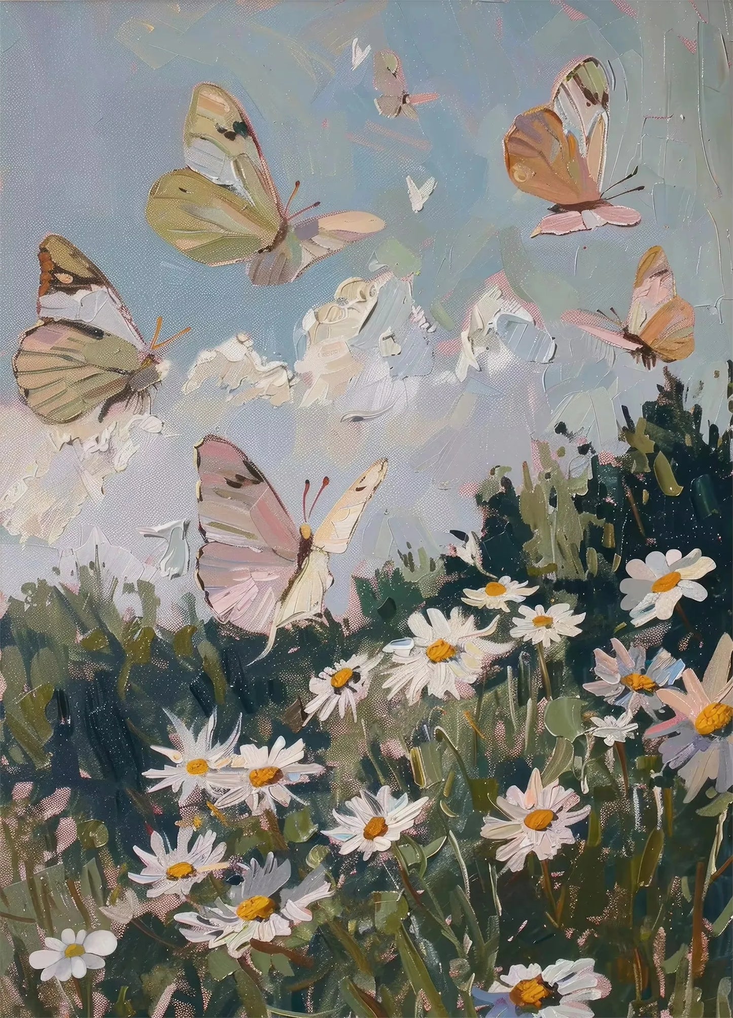 butterflies flying above a field