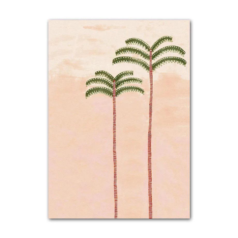 Art print with two palm trees on a beige background