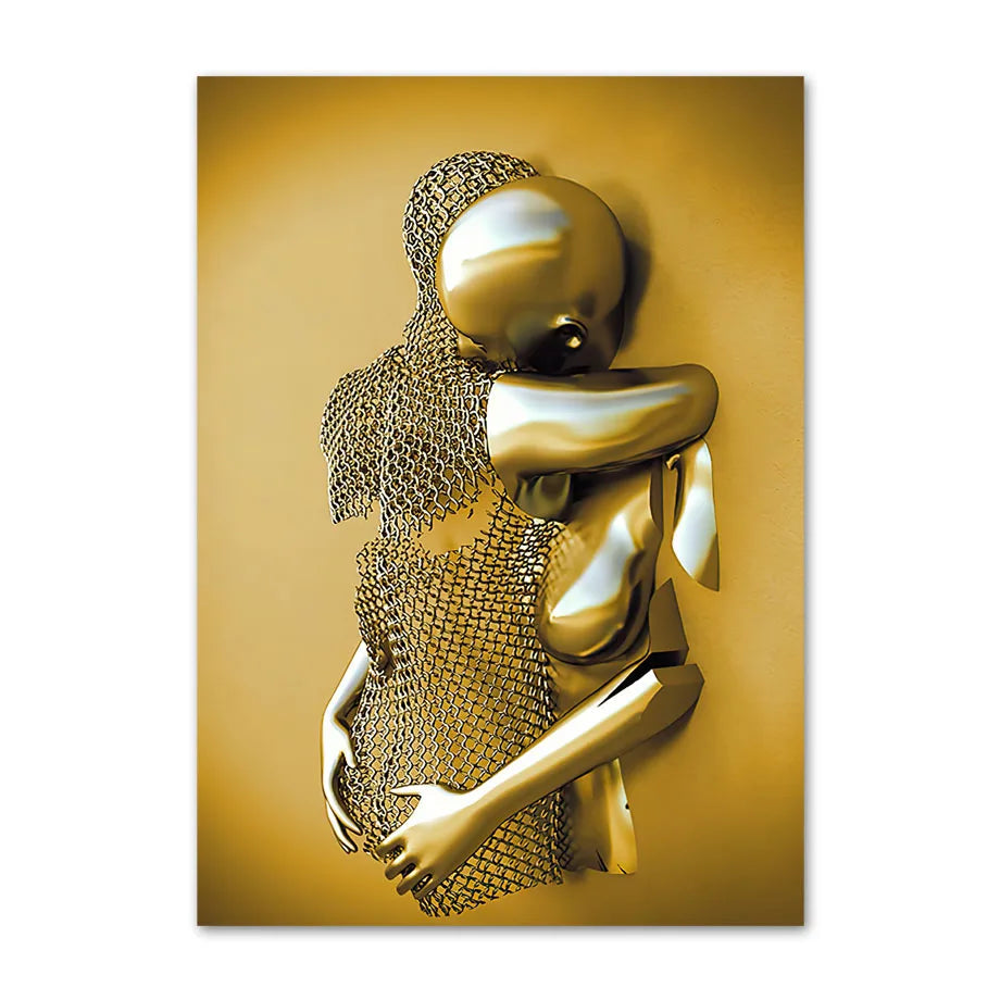 Gold-colored abstract sculpture on a gold background