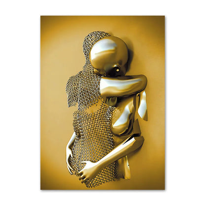 Gold-colored abstract sculpture on a gold background