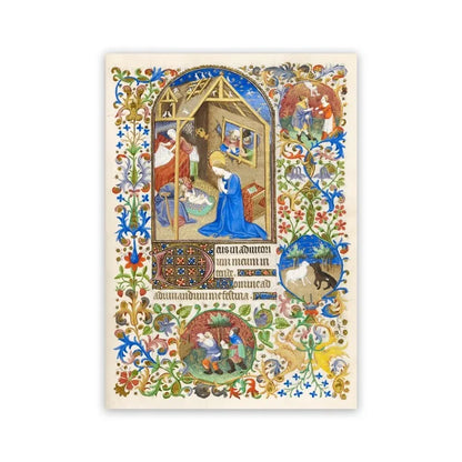 Decorative card with intricate medieval-style illustration and border on a white background