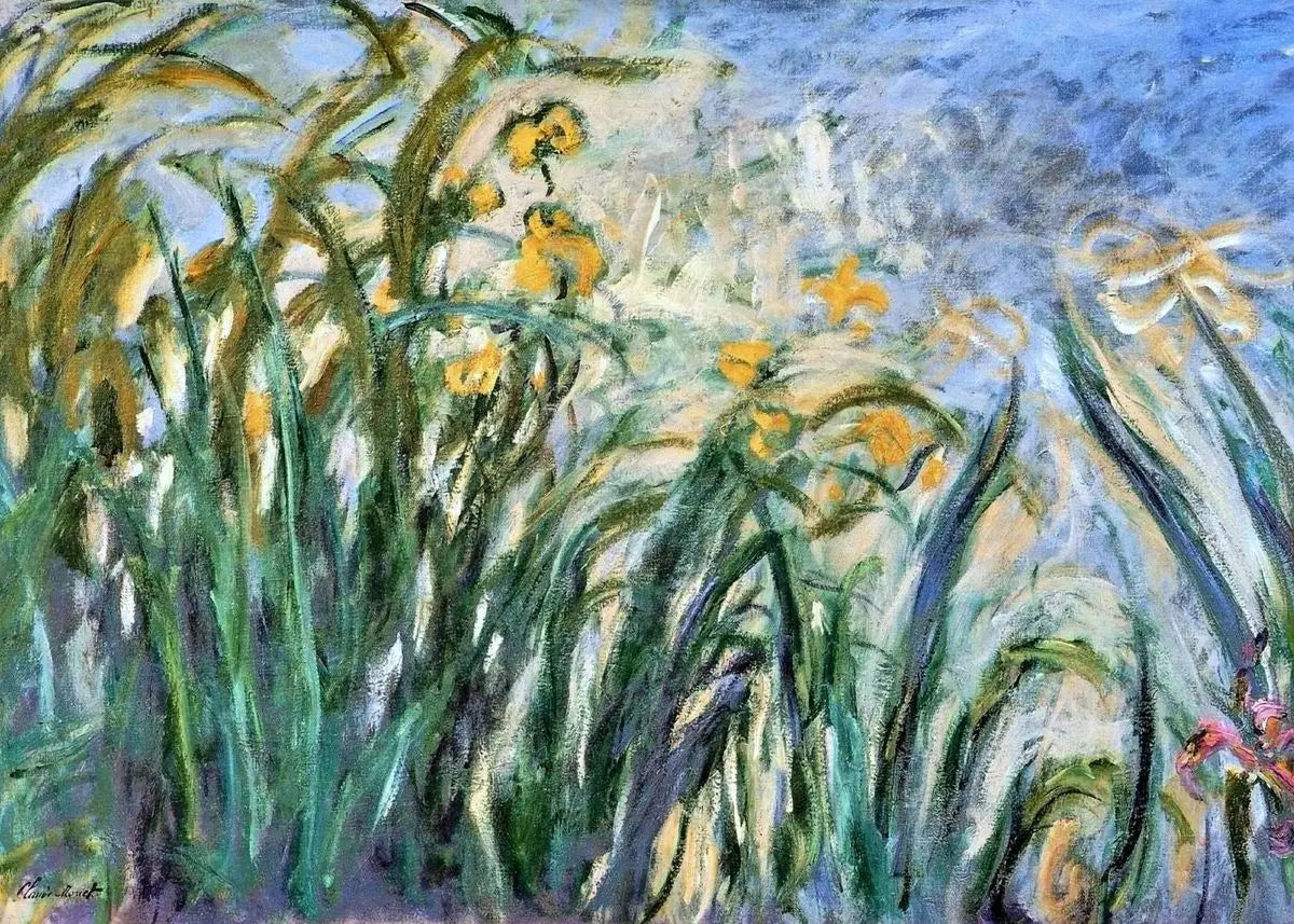 Painting of daffodils with a blue background