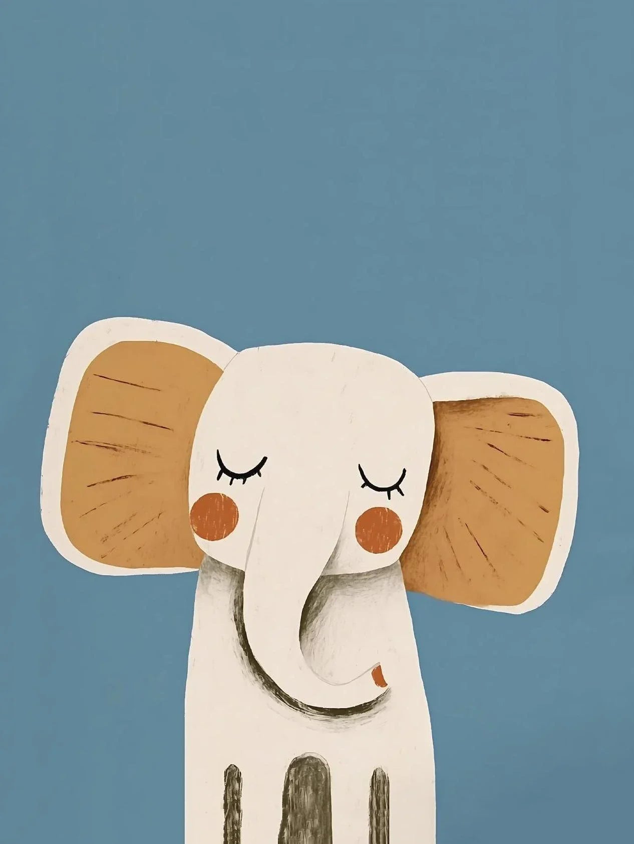 Illustration of a smiling elephant face on a blue background