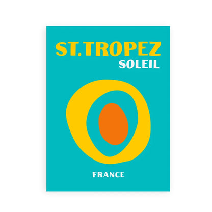 St. Tropez Soleil poster with colorful design on a blue background