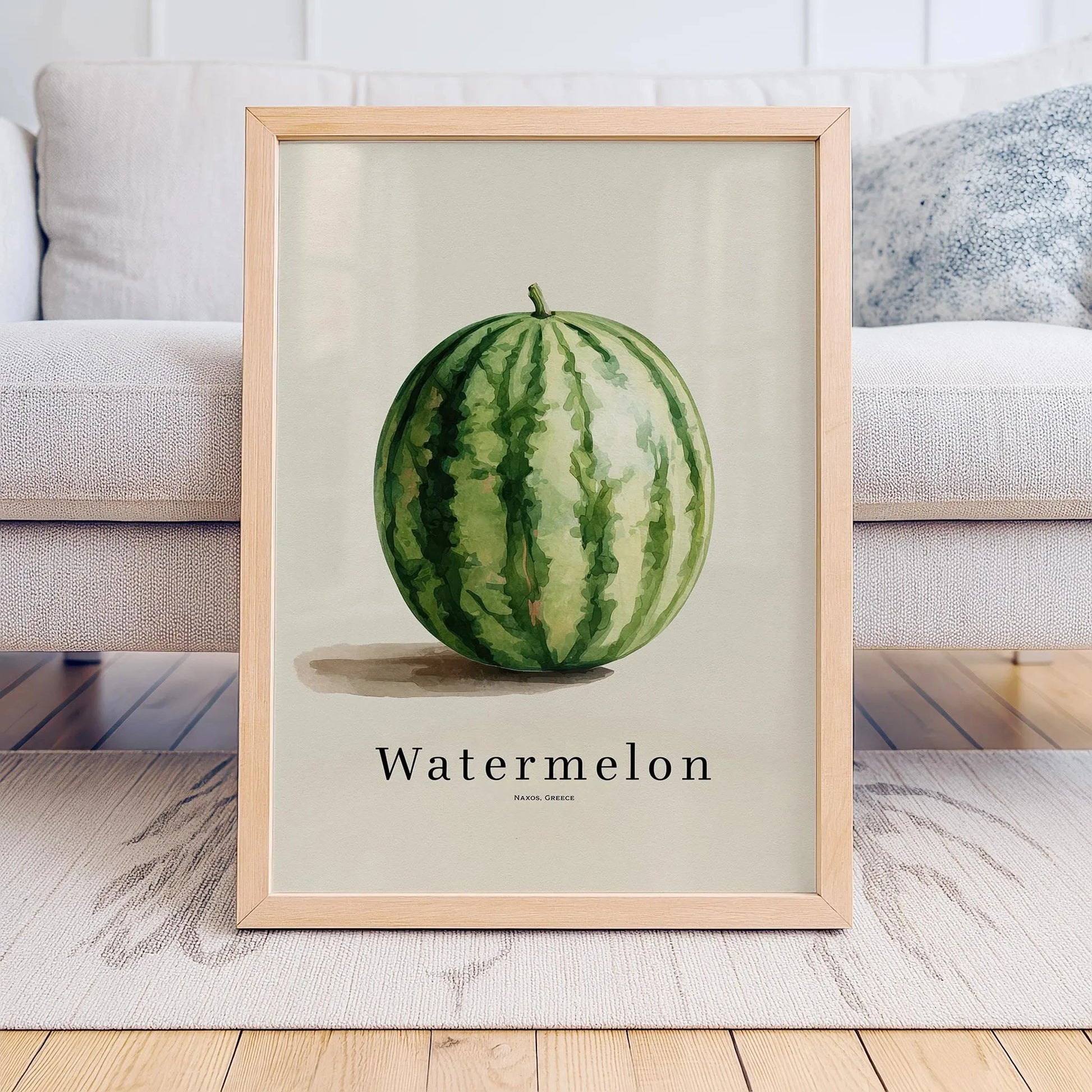 Framed print of a watermelon on a neutral background