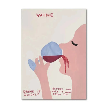 Illustration of a hand holding a wine glass with text on a beige background