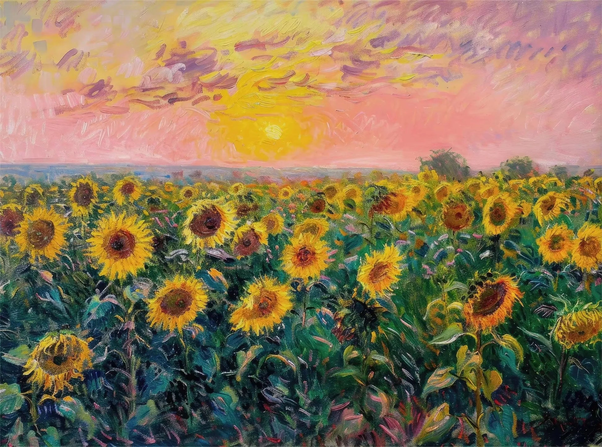 sun flowers with the sun appearing in the background