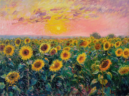 sun flowers with the sun appearing in the background