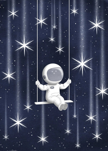 Illustration of an astronaut on a swing against a starry night sky