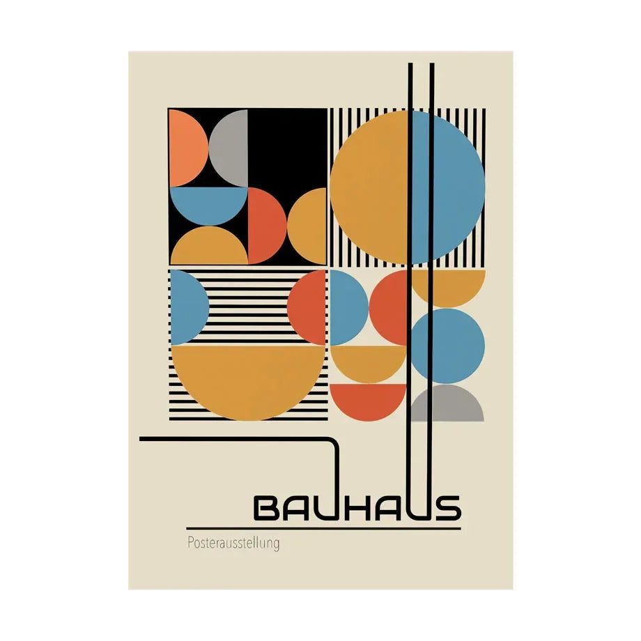 Bauhaus poster with geometric shapes on a beige background