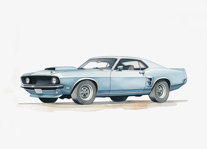 Illustration of a classic muscle car on a white background