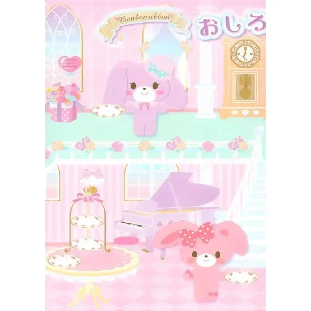 Cartoon character with a pastel-colored background featuring a clock and gift box.