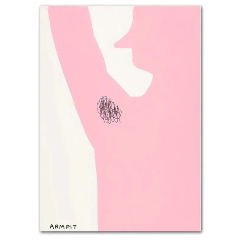Illustration of a pink armpit with hair on a white background