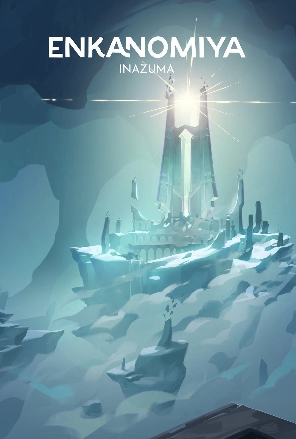 Fantasy castle in a snowy landscape with 'Enkanomiya Inazuma' text.